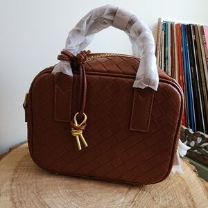 Brown Woven Leather Handbag